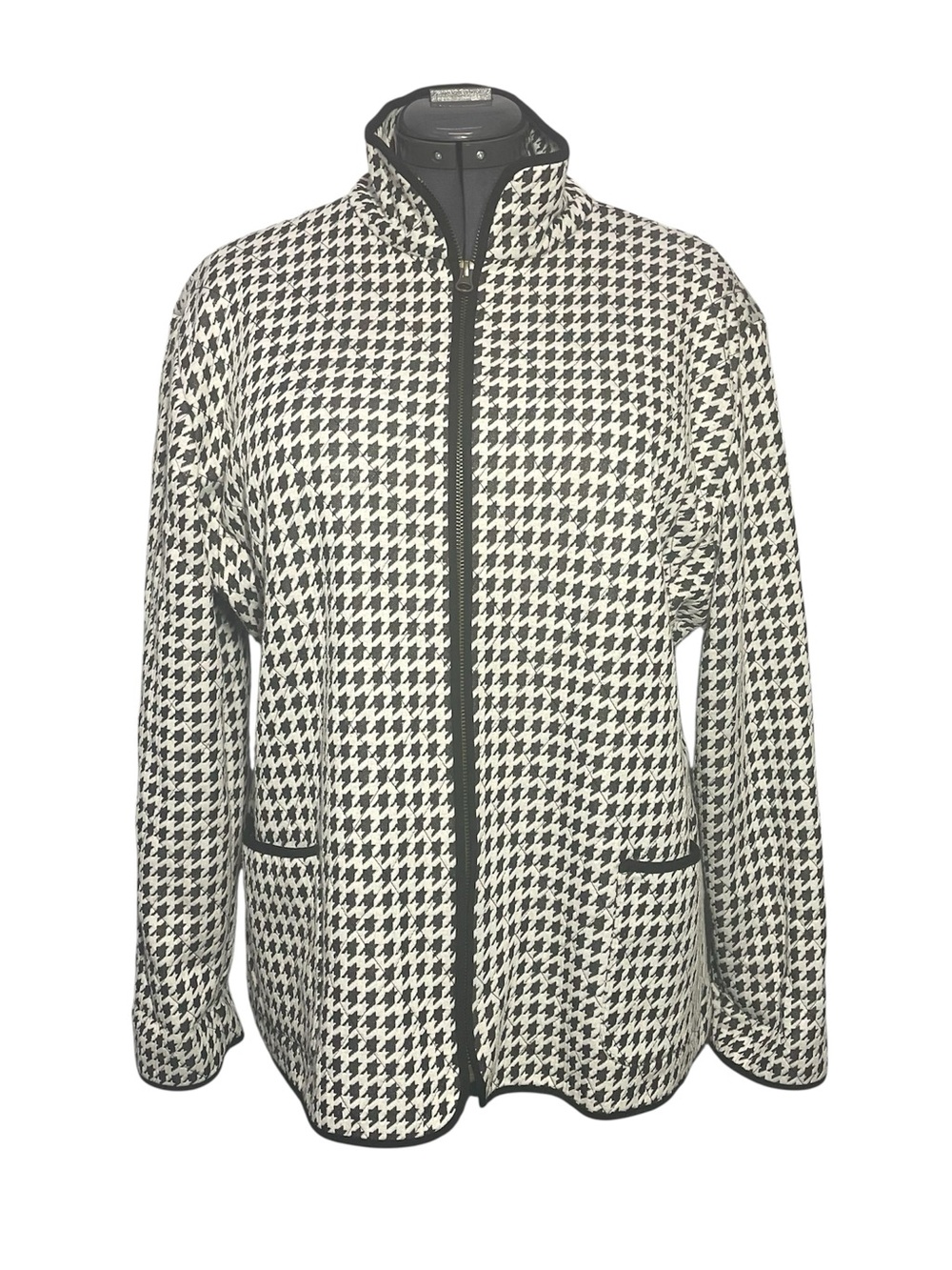 Chico’s Travelers Houndstooth Zip-front Jacket Size 3 XL 14/16 Black & White